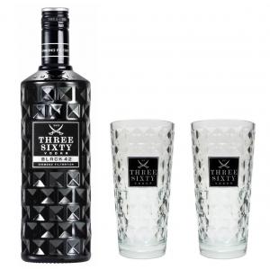 Three Sixty Vodka Black 42% 0,7l mit 2 Gläsern