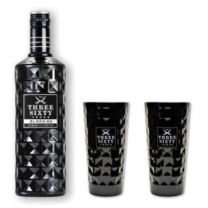 Three Sixty Vodka Black 42% 0,7l mit 2 Gläsern 