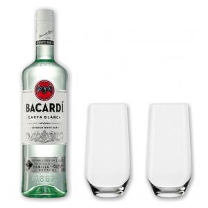 Bacardi weiss 37,5% 0,7l mit 2 Stölzle Longdrink Gläsern