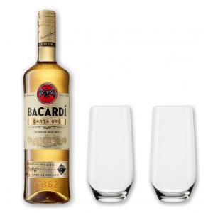Bacardi gold 37,5% 0,7l mit 2 Stölzle Longdrink Gläsern