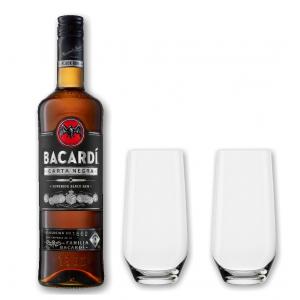 Bacardi black 37,5% 0,7l mit 2 Stölzle Longdrink Gläsern