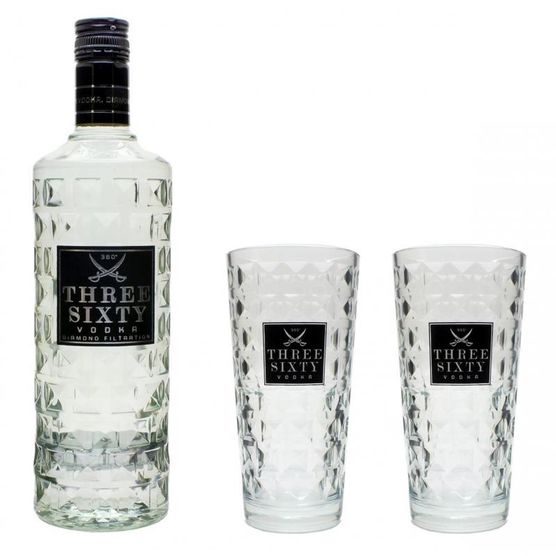 0,7l 2 mit 37,5% Three Sixty Gläsern Vodka