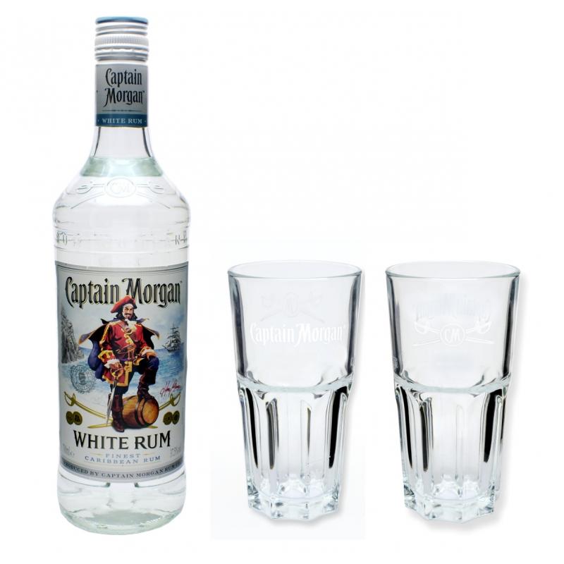 Captain Morgan White Rum 37,5% 0,7l mit 2 Gläsern im Geschenkkarton