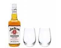 Jim Beam Whiskey 40% 0,7l + 2 Stölzle Gläser  im Präsentkarton