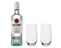 Bacardi weiss 37,5% 0,7l mit 2 Stölzle Longdrink Gläsern