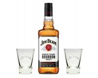 -ALT- Jim Beam Whiskey 40% 0,7l + 2 original Gläser Präsentkarton schwarz
